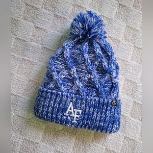 Zephyr Blue and White Knit Pom-Pom Hat for Kids
